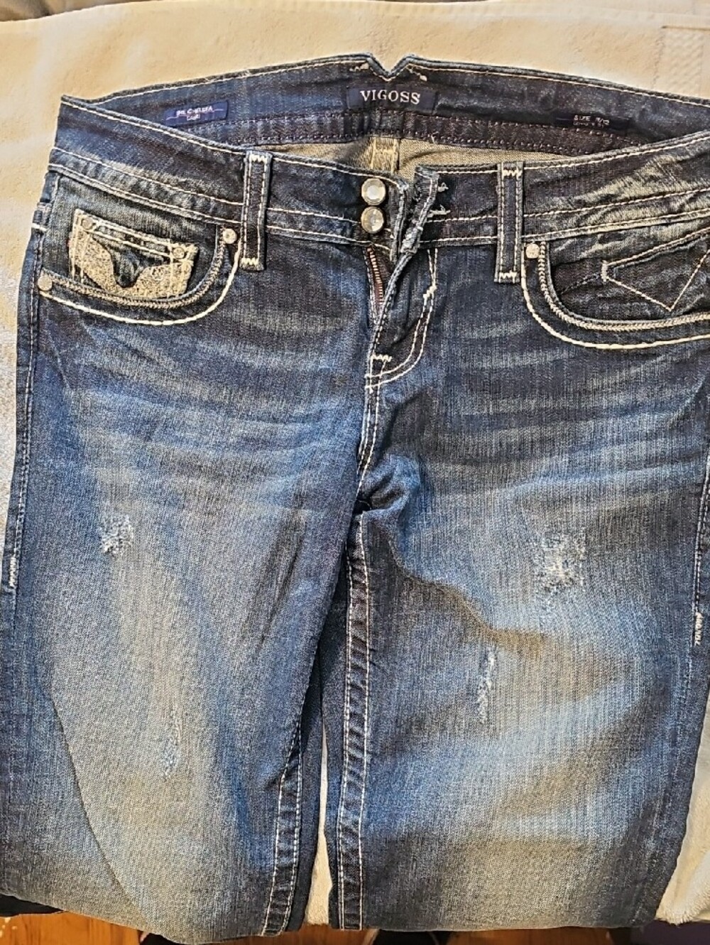 Vigoss Women's Dark Blue Capri Jeans with Embellished Pocket - Picture 2 of 2